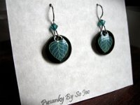 Little Black & Green Poplar Leaves Earrings Pysanky Eggshell Jewelry by So Jeo : pysanky pysanka ukrainian easter egg batik art eggshell jewelry pendants earrings drop dangle etched flowers gift women accessories accessory pendant necklace bail crystal finding sterling silver filled sojeo flowers celtic purple white red pink brown green purple orange cream burgundy magenta teal turqoise crows crow blue black so jeo art handmade